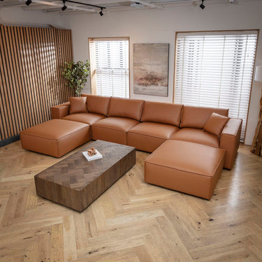 Quatropi 4 Seater Modern Tan Leather Modular Sofa Settee 398x196cm