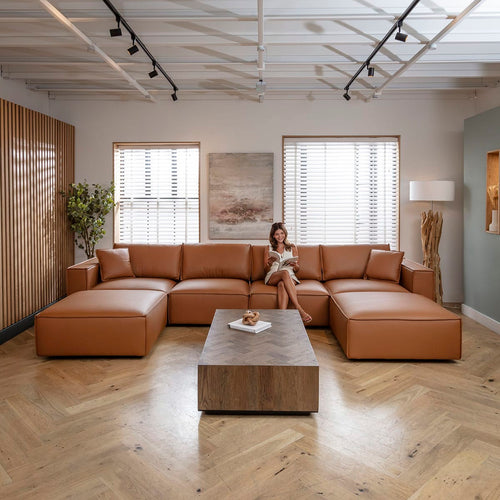 Rupert Leather 4 Seater Modular Chaise Sofa Settee Tuscan Tan 398x196cm 7