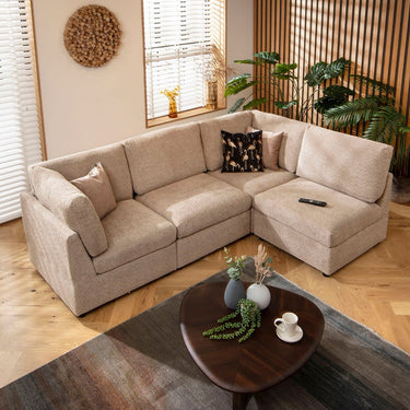Quatropi 4 Seater Modular L Shape Corner Sofa Sectional Couch Beige Boucle 