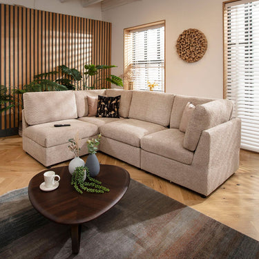 Quatropi 4 Seater Modular L Shape Corner Sofa Sectional Couch Beige Boucle 