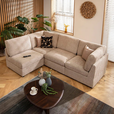 Quatropi 4 Seater Modular L Shape Corner Sofa Sectional Couch Beige Boucle 