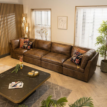 Quatropi 4 Seater Modular Sectional Straight Corner Sofa Brown Fabric 16