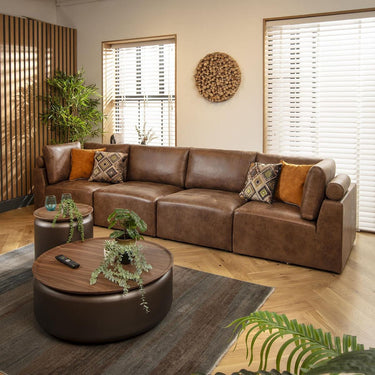 Quatropi 4 Seater Modular Sectional Straight Corner Sofa Couch Brown Fabric