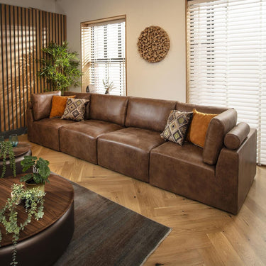Quatropi 4 Seater Modular Sectional Straight Corner Sofa Couch Brown Fabric