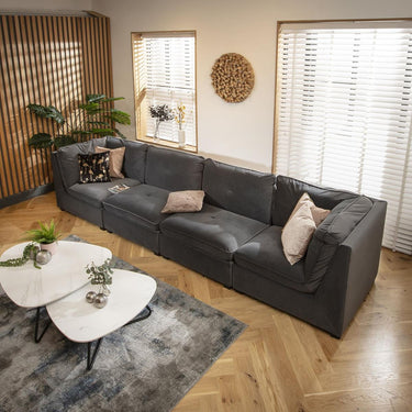 Quatropi 4 Seater Modular Sectional Straight Corner Sofa Couch Grey Velvet Fabric