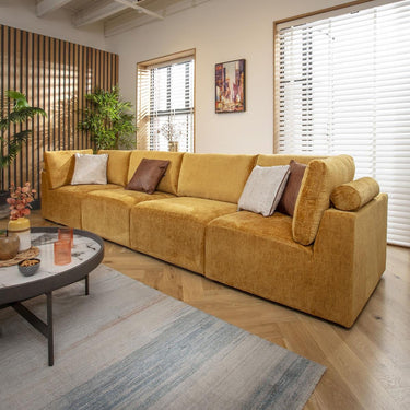 Quatropi 4 Seater Modular Sectional Straight Corner Sofa Couch Mustard Fabric