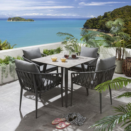 4-Seater Outdoor Dining Set | Grey Ceramic Table And Chairs