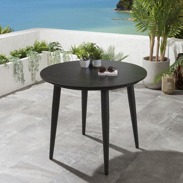 Quatropi 4 Seater Round Ceramic Garden Table and Chairs Dining Set Grey Black