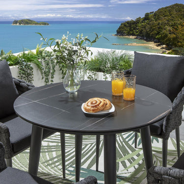 Quatropi 4 Seater Round Ceramic Garden Table and Chairs Dining Set Grey Black