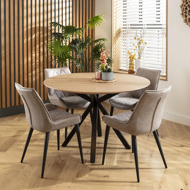 Quatropi 4 Seater Round Dining Table and Chairs Set Grey Solid Natural Wood