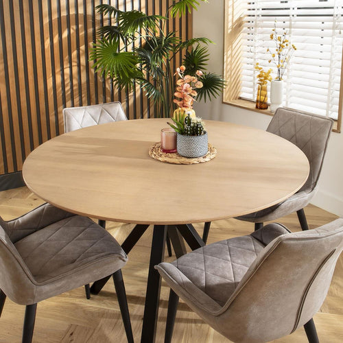 Molly 4 Seater Round Dining Set Light Grey & Solid Natural Wood