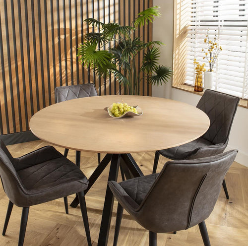 Molly 4 Seater Round Dining Set Dark Grey & Solid Natural Wood