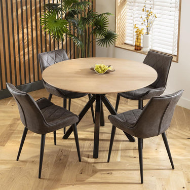 Quatropi 4 Seater Round Dining Table and Chairs Set Grey Solid Natural Wood