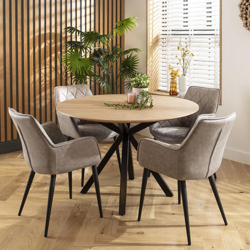 Mia 4 Seater Round Dining Set Light Grey & Solid Natural Wood