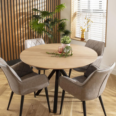 Quatropi 4 Seater Round Dining Table and Chairs Set Grey Solid Natural Wood