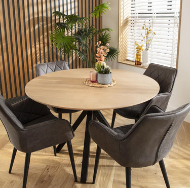 Quatropi 4 Seater Round Dining Table and Chairs Set Grey Solid Natural Wood