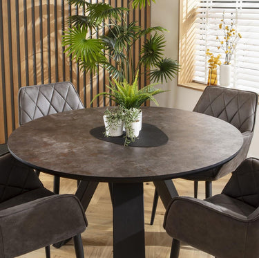 Quatropi 4 Seater Round Modern Dining Table and Chairs Set Dark Grey Black