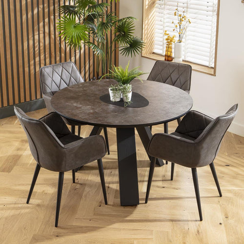 Mia 4 Seater Round Modern Dining Set Dark Grey & Black