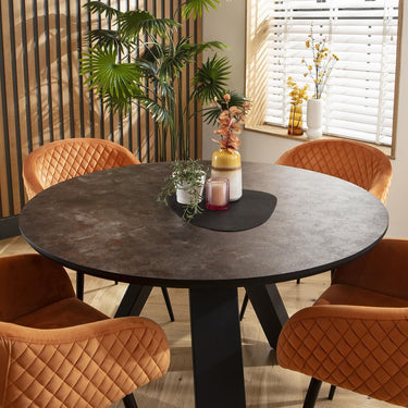 Quatropi 4 Seater Round Modern Dining Table and Chairs Set Orange Velvet Black