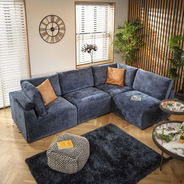 Quatropi 4 Seater Small Modular L Shape Corner Sofa Sectional Couch Blue 