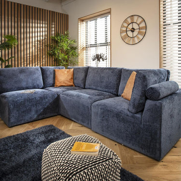 Quatropi 4 Seater Small Modular L Shape Corner Sofa Sectional Couch Blue 