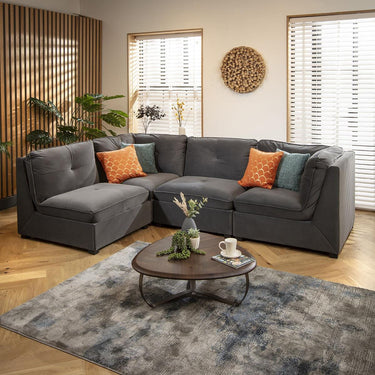 Quatropi 4 Seater Small Modular L Shape Corner Sofa Sectional Couch Grey Velvet 