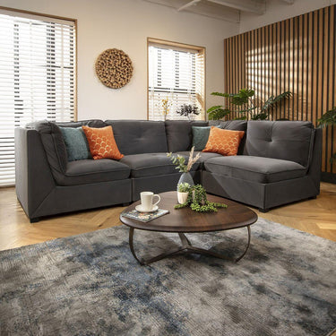Quatropi 4 Seater Small Modular L Shape Corner Sofa Sectional Couch Grey Velvet 