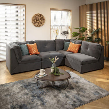 Quatropi 4 Seater Small Modular L Shape Corner Sofa Sectional Couch Grey Velvet 