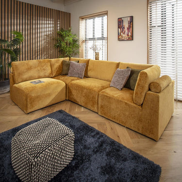 Quatropi 4 Seater Small Modular L Shape Corner Sofa Sectional Couch Mustard 