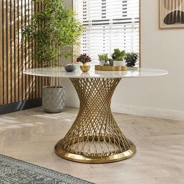 Quatropi 4 Seater Small Round Premium White Ceramic Pedestal Dining Table 135cm