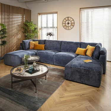 Quatropi 4 Seater U Shaped Corner Sofa Long Chaise Footstool Modular Blue