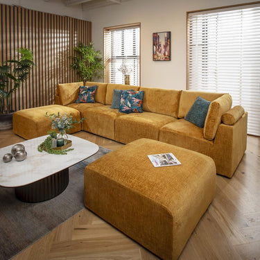 Quatropi 4 Seater U Shaped Corner Sofa Long Chaise Footstool Modular Mustard