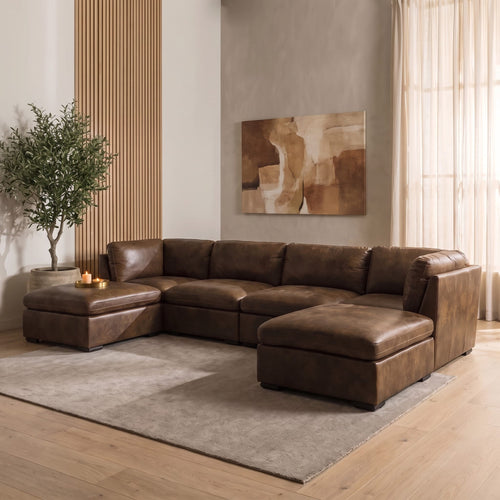 Mikey 4 Seater U-Shape Sofa Brown 380x190cm 7