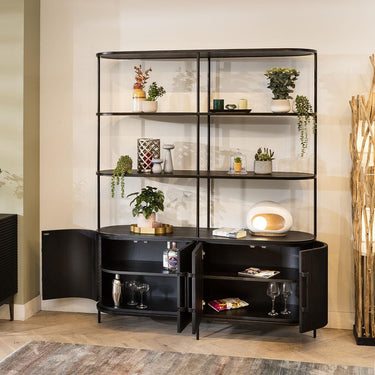 Quatropi 4 Shelf Shelving Unit with Doors Bookcase Ribbed Black Oak 160x200cm