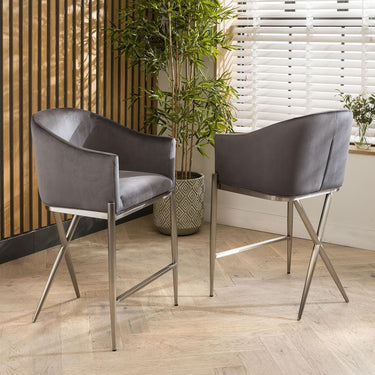 Quatropi 4 Zoe Counter Height Velvet Bar Stools Grey