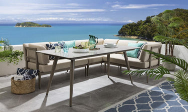 Quatropi 5-Seat Aluminium Garden Dining Set Metal Outdoor Bench & Table Ceramic Beige L3