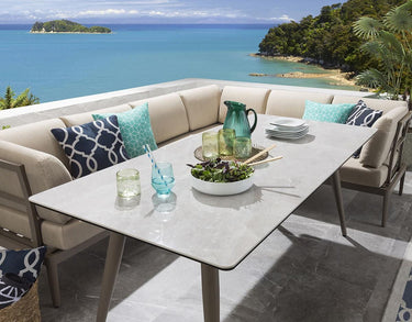 Quatropi 5-Seat Aluminium Garden Dining Set Metal Outdoor Bench & Table Ceramic Beige L3