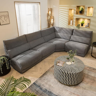 Quatropi 5 Seater Modern Electric Recliner L-Shape Corner Sofa Grey Fabric L3R