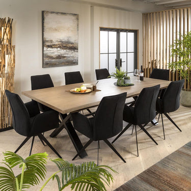 Quatropi 6 Chair Stained Solid Wood Extending Dining Set Black Velvet 160-230cm