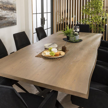 Quatropi 6 Chair Stained Solid Wood Extending Dining Set Black Velvet 160-230cm