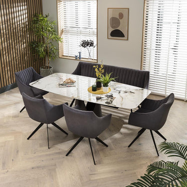 Quatropi 6 Person Contemporary Bench Dining Set With Chairs - Ceramic Top Dining Table
