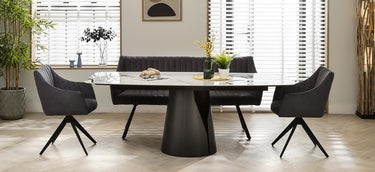 Quatropi 6 Person Contemporary Bench Dining Set With Chairs - Ceramic Top Dining Table