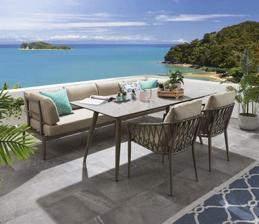 Quatropi 6-Seat Aluminium Garden Dining Set Outdoor Bench Table & Chairs Ceramic Beige S1