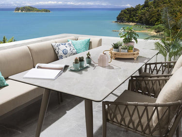 Quatropi 6-Seat Aluminium Garden Dining Set Outdoor Bench Table & Chairs Ceramic Beige S1