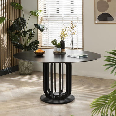 Quatropi 6 Seat Ceramic Marble Round Dining Table Chairs Set Black Blue 150cm