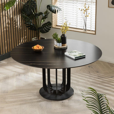 Quatropi 6 Seat Ceramic Marble Round Dining Table Chairs Set Black Green 150cm