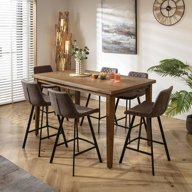 Quatropi 6 Seat Counter Bar Table and Stools Set Solid Wood Brown Faux Leather
