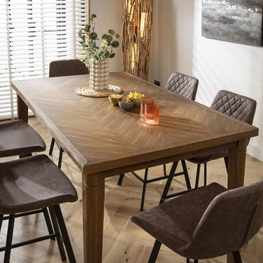 Quatropi 6 Seat Counter Bar Table and Stools Set Solid Wood Brown Faux Leather