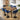 Quatropi 6 Seat Counter Bar Table and Stools Set Solid Wood Modern Blue Velvet
