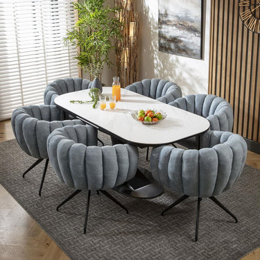 Quatropi 6 Seat Extendable Dining Set Ceramic Dining Table and Chairs Blue White